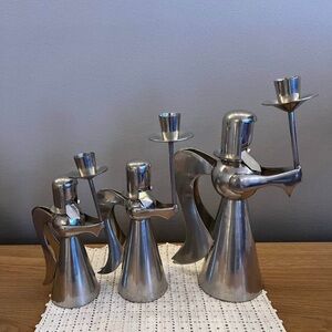 Set of 3 Silver Angel Candleholders